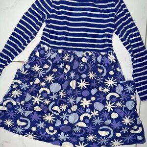 Hanna Andersson Navy & White Striped Top with Floral Print Skirt Dress